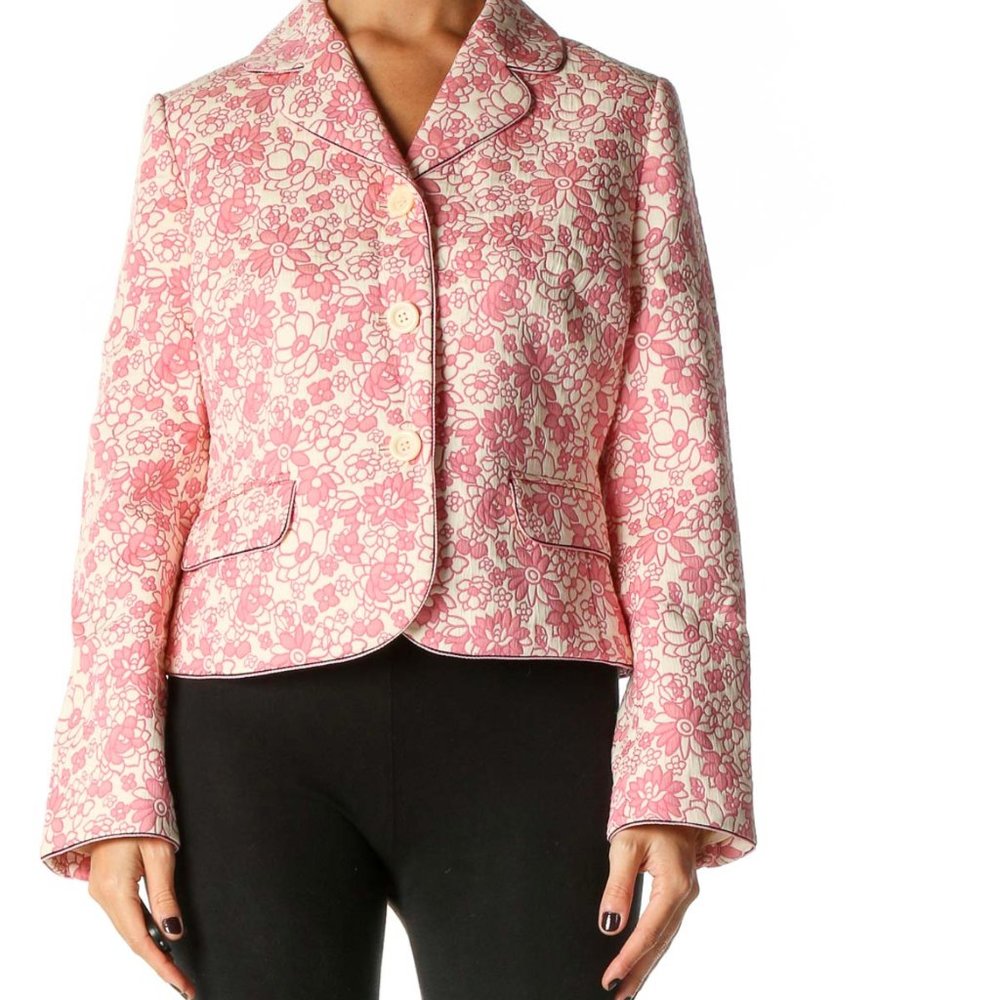 Vintage Ann Taylor LOFT Pink & White Tapestry Brocade Floral Jacket Size 6